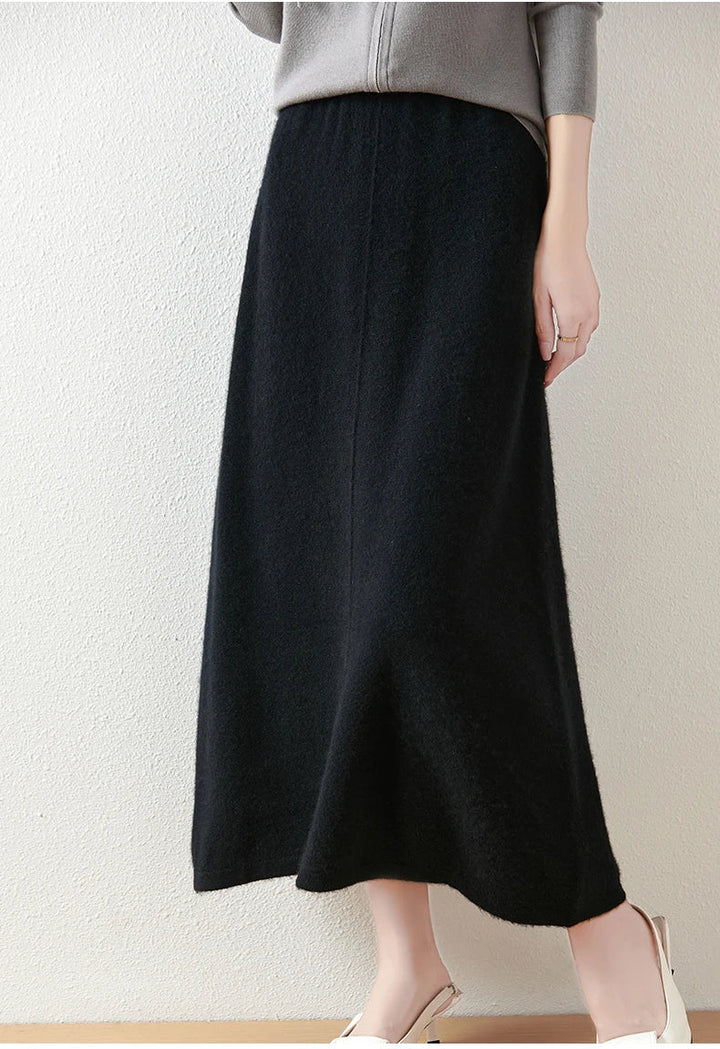 Morgan & Brooke | Charcoal High-Waist Pencil Wool Skirt
