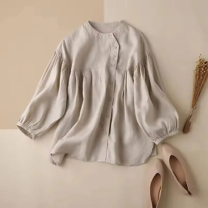 Morgan & Brooke | Gathered Lantern-Sleeve Relaxed-Fit Cotton Blouse