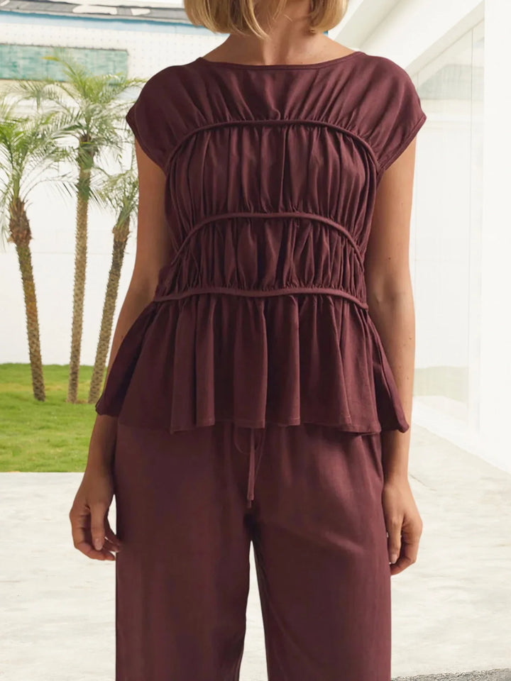 Morgan & Brooke | Ruched Peplum Cotton-Blend Top