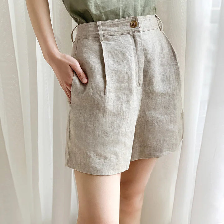 Morgan & Brooke | Stone Tailored High-Waist Linen Shorts