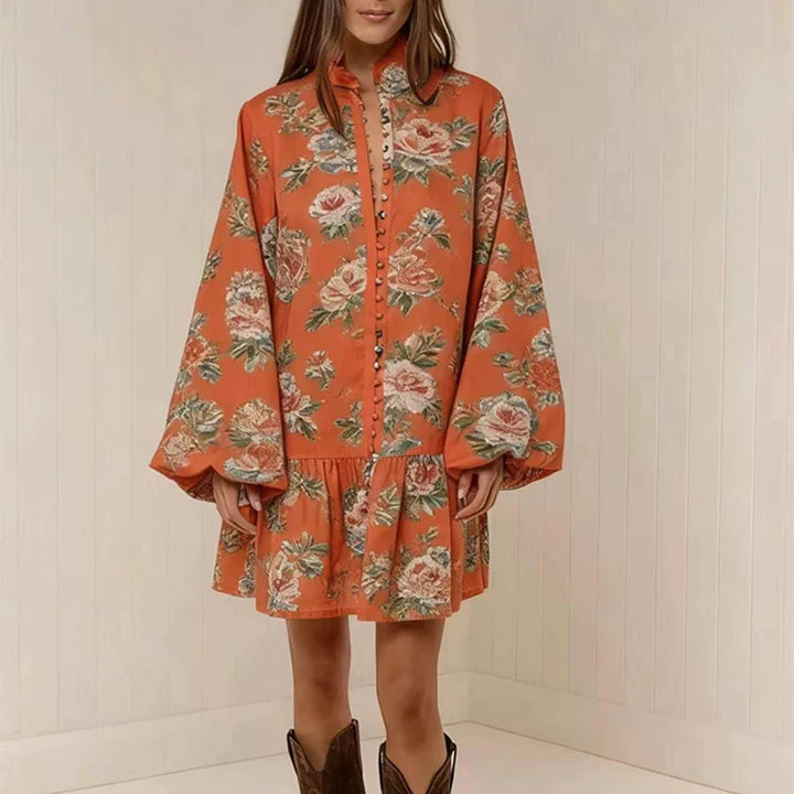 Morgan & Brooke | Multicolor Floral Print Button-Up Cotton-Blend Dress