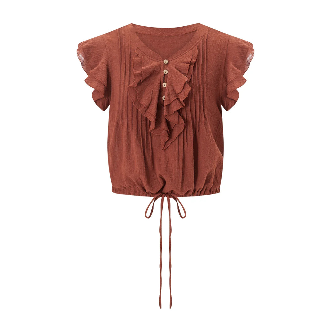 Morgan & Brooke | Ruffle-Front Gauze Cropped Top