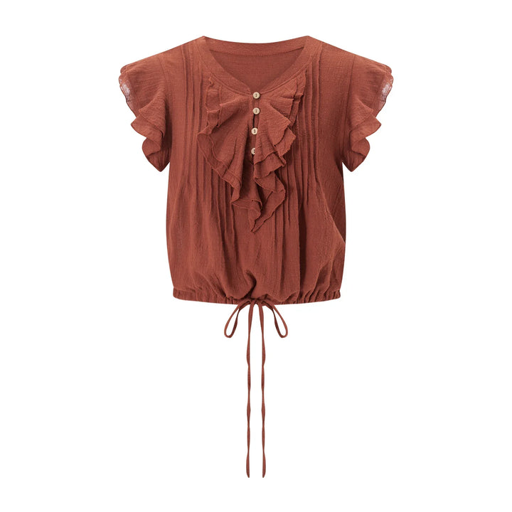 Morgan & Brooke | Ruffle-Front Gauze Cropped Top