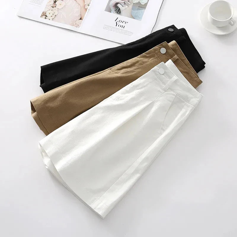 Morgan & Brooke | Stone High-Waist Relaxed-Fit Cotton Bermuda Shorts