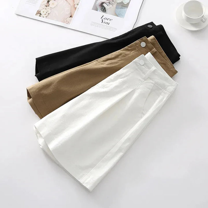 Morgan & Brooke | Stone High-Waist Relaxed-Fit Cotton Bermuda Shorts