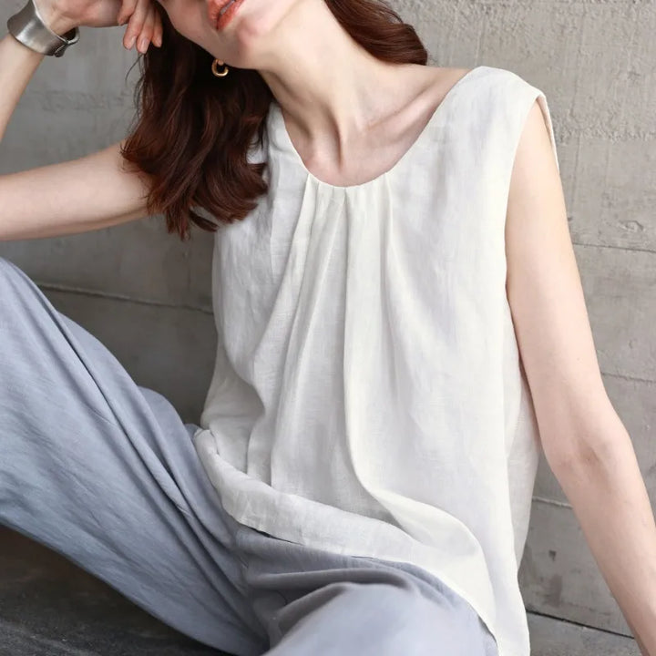 Morgan & Brooke | Gathered Pleat Linen Tank