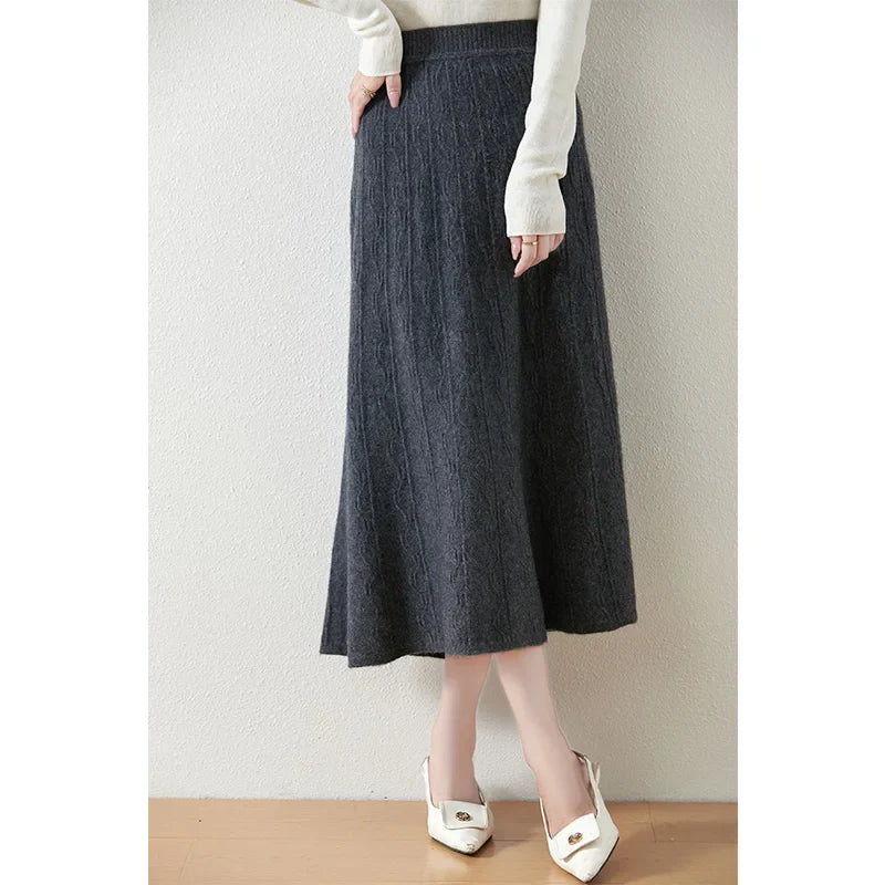 Morgan & Brooke | High-Waist Ribbed Merino Knit Skirt