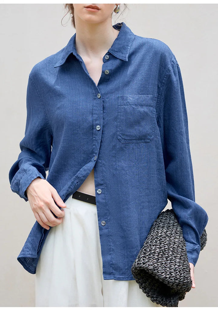 Morgan & Brooke | Indigo Relaxed Fit Button-Up Linen Shirt