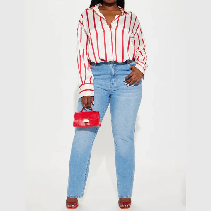 Morgan & Brooke | Striped Satin Button-Up Shirt