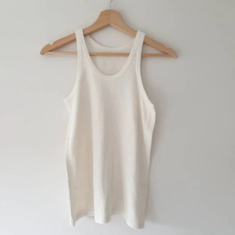 Morgan & Brooke | White Ribbed Scoop Neck Cotton Tank Top