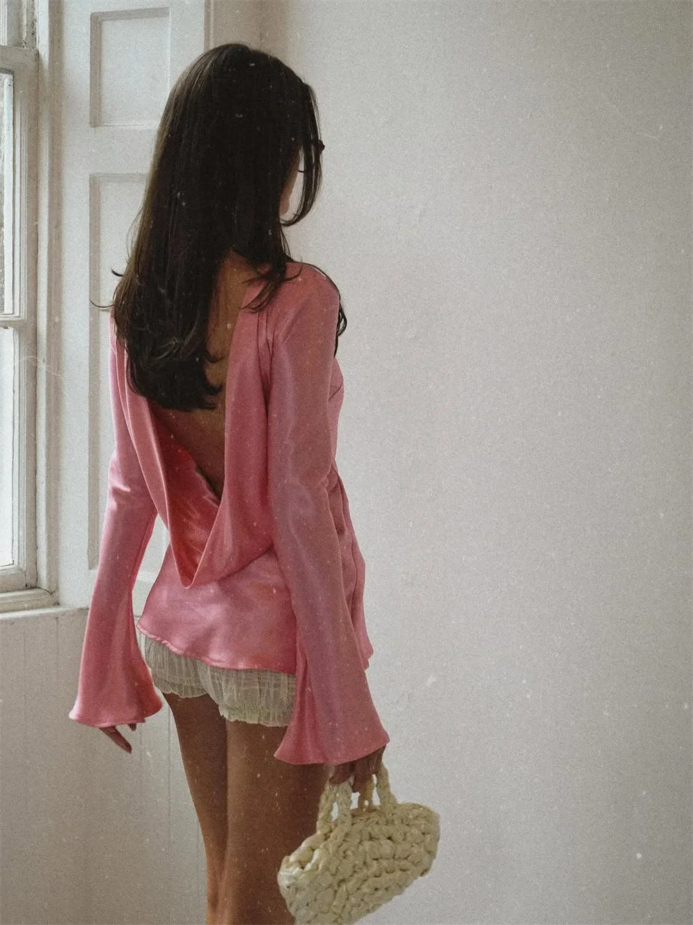 Morgan & Brooke | Long Sleeve Bell Cuff Satin Top