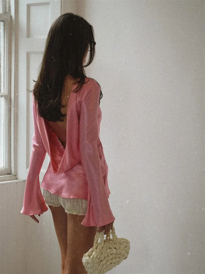 Morgan & Brooke | Long Sleeve Bell Cuff Satin Top