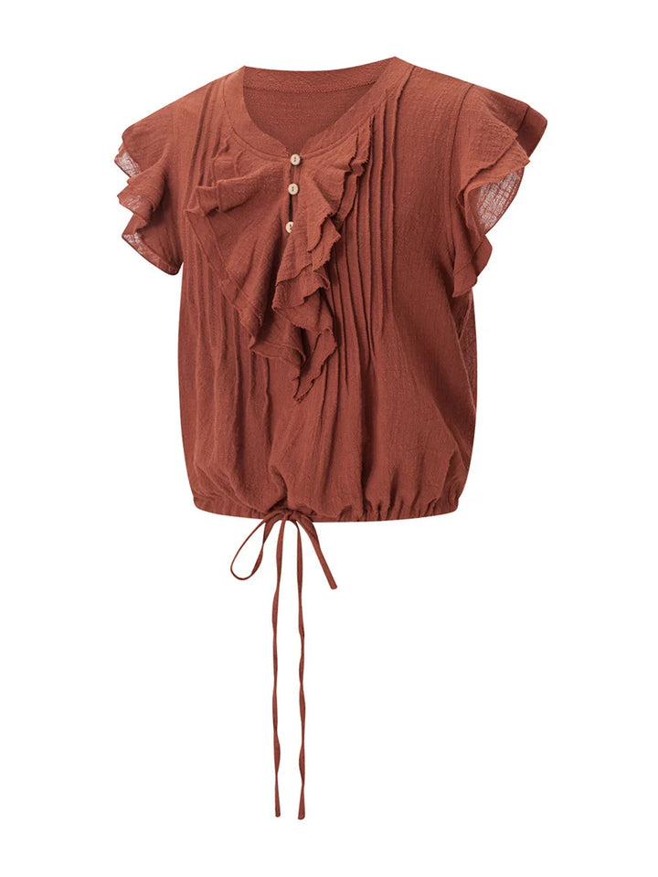 Morgan & Brooke | Ruffle-Front Gauze Cropped Top