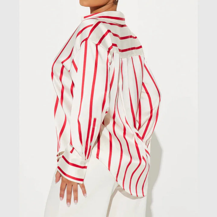 Morgan & Brooke | Striped Satin Button-Up Shirt