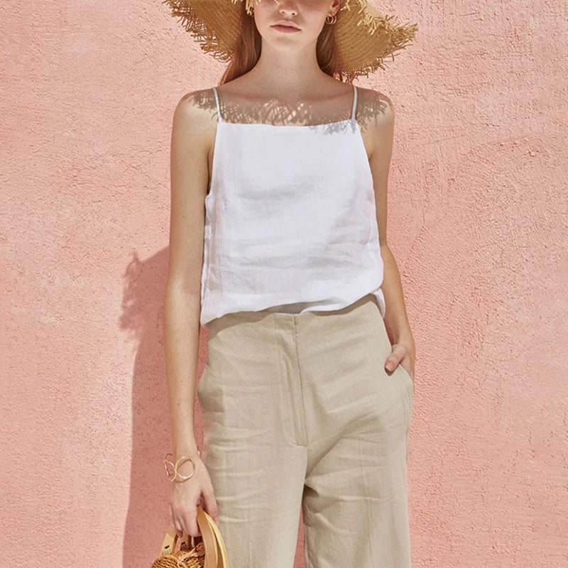 Morgan & Brooke | Satin-Strap Linen Cami
