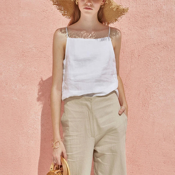 Morgan & Brooke | Satin-Strap Linen Cami