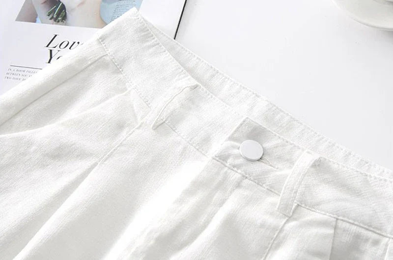 Morgan & Brooke | Stone High-Waist Relaxed-Fit Cotton Bermuda Shorts