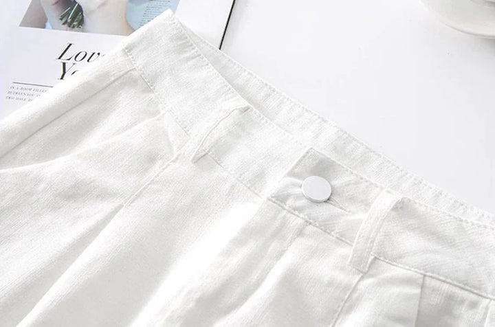 Morgan & Brooke | Stone High-Waist Relaxed-Fit Cotton Bermuda Shorts