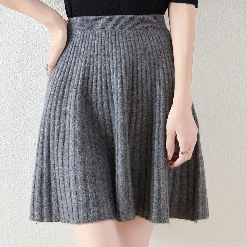 Morgan & Brooke | Charcoal A-Line Knit Merino Wool Skirt