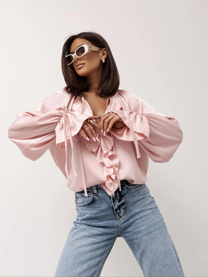 Morgan & Brooke | Ruffled Satin Blouse