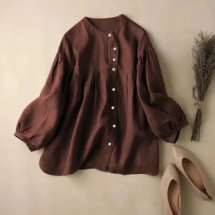 Morgan & Brooke | Gathered Lantern-Sleeve Relaxed-Fit Cotton Blouse