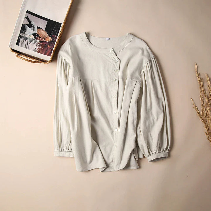 Morgan & Brooke | Gathered Lantern-Sleeve Relaxed-Fit Cotton Blouse