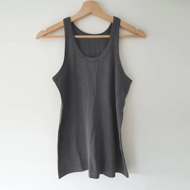 Morgan & Brooke | White Ribbed Scoop Neck Cotton Tank Top