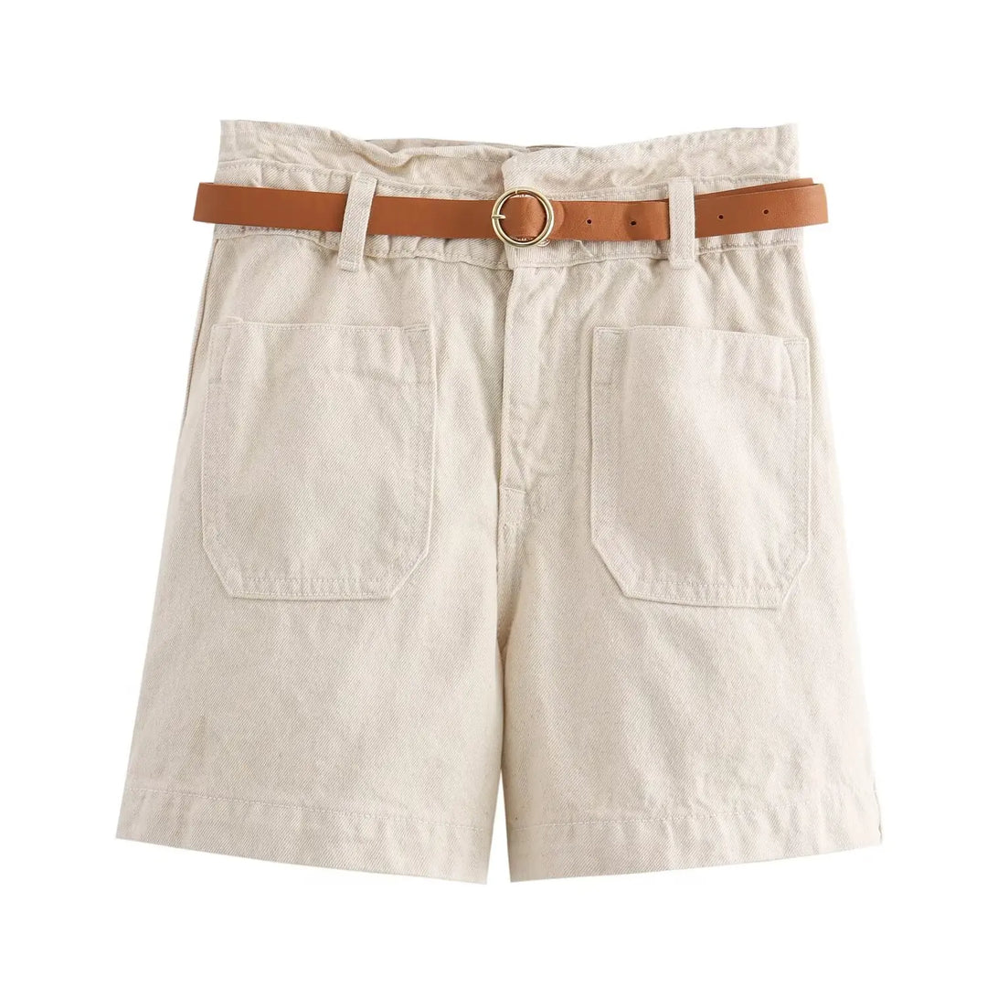 Morgan & Brooke | Light Wash High-Waist Frayed-Hem Denim Shorts