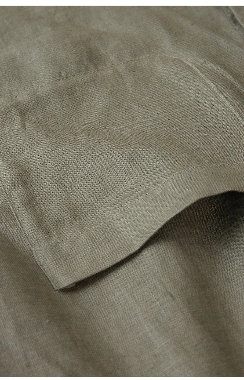 Morgan & Brooke | Natural Cropped Button-Up Linen Overshirt