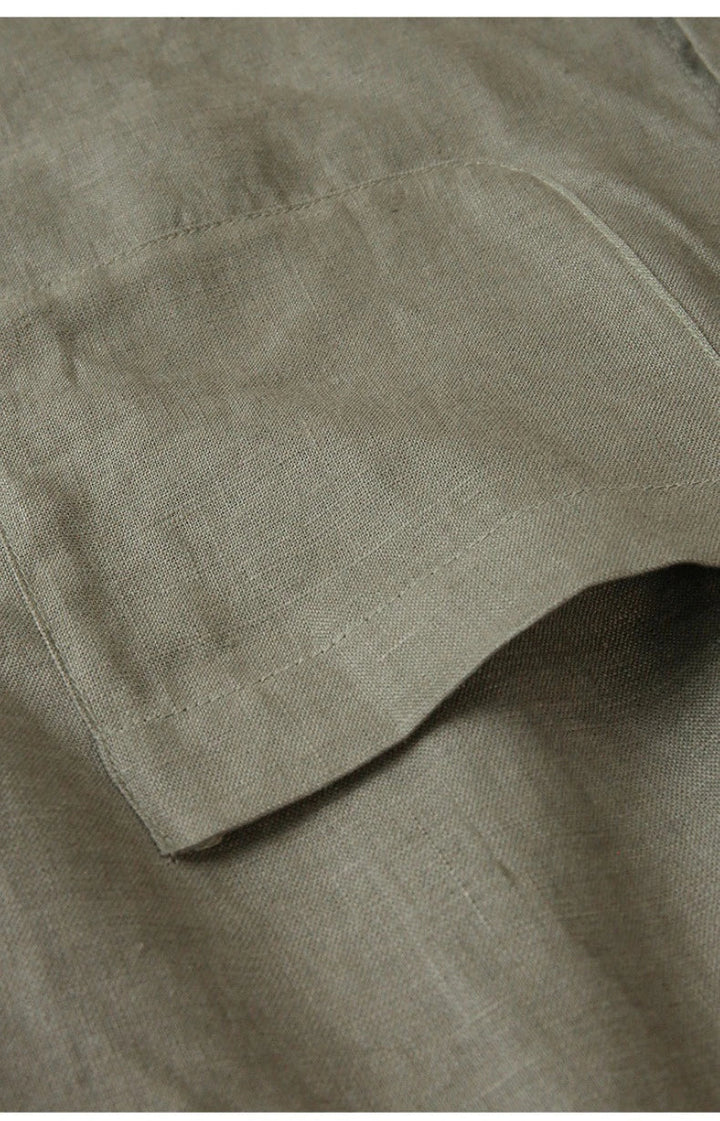 Morgan & Brooke | Natural Cropped Button-Up Linen Overshirt