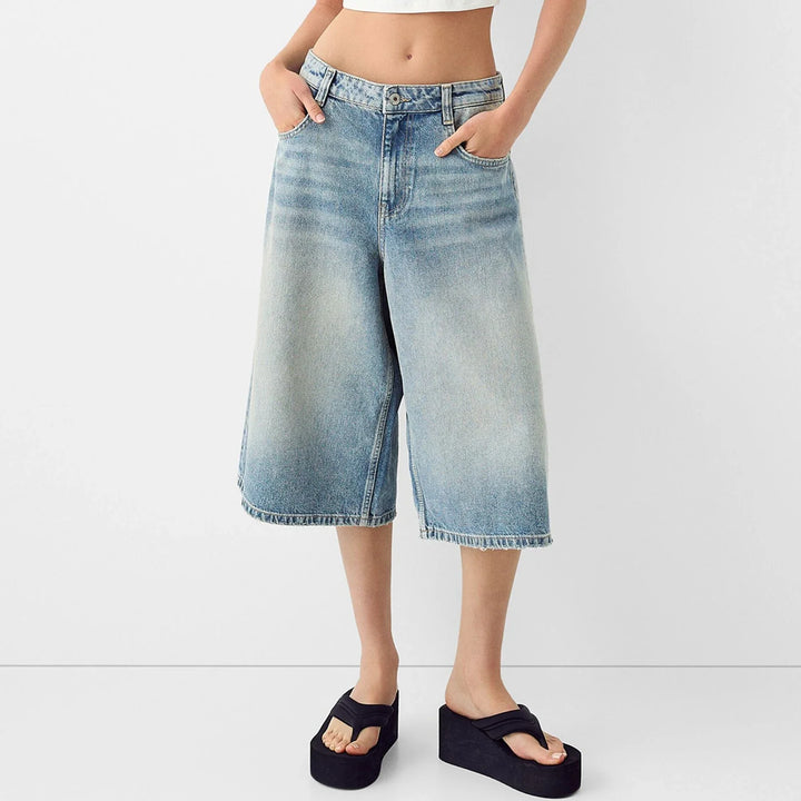 Morgan & Brooke | High-Waist Relaxed-Fit Denim Bermuda Shorts