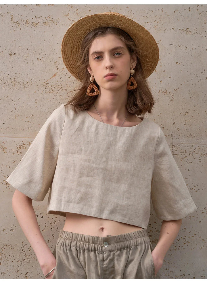 Morgan & Brooke | Boxy Cropped Linen Top