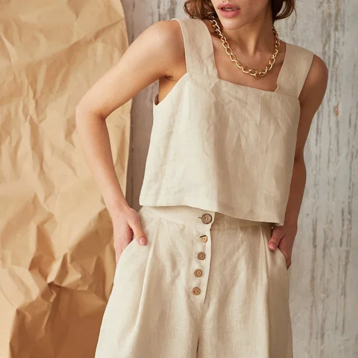 Morgan & Brooke | Square-Neck Cropped Linen Tank