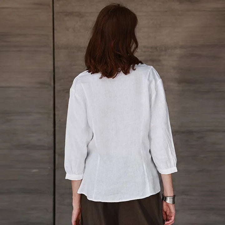 Morgan & Brooke | Fitted V-Neck Linen Blouse