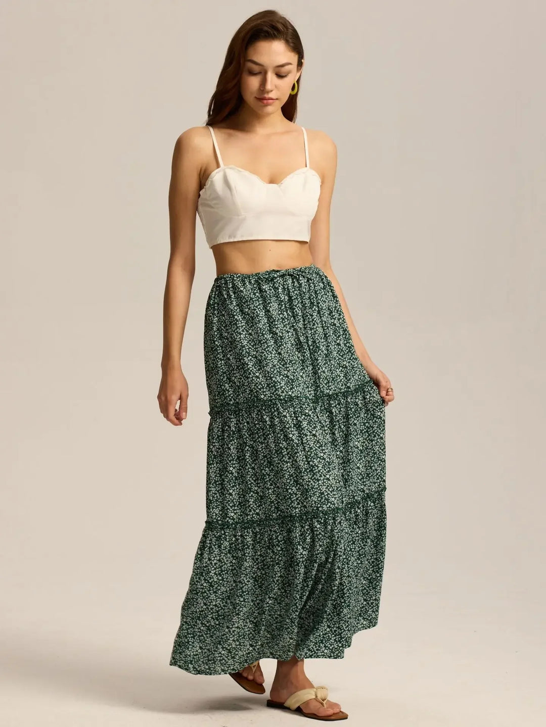 Morgan & Brooke | Printed Tiered Lightweight Maxi Skirt