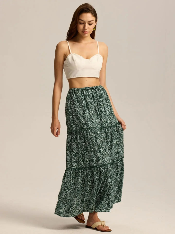 Morgan & Brooke | Printed Tiered Lightweight Maxi Skirt