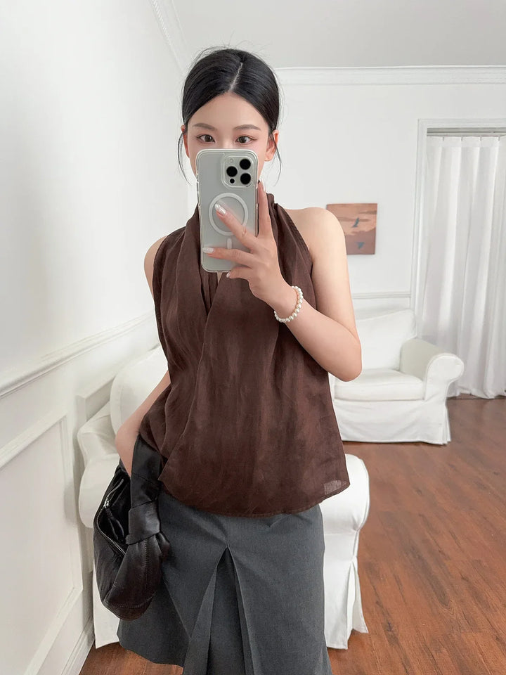 Morgan & Brooke | Draped Sleeveless Linen Vest