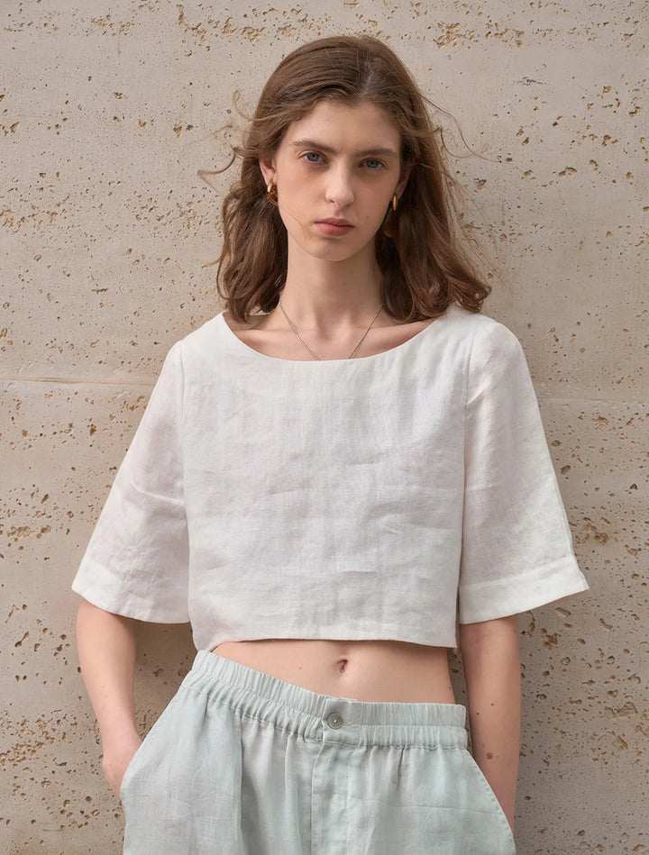 Morgan & Brooke | Boxy Cropped Linen Top