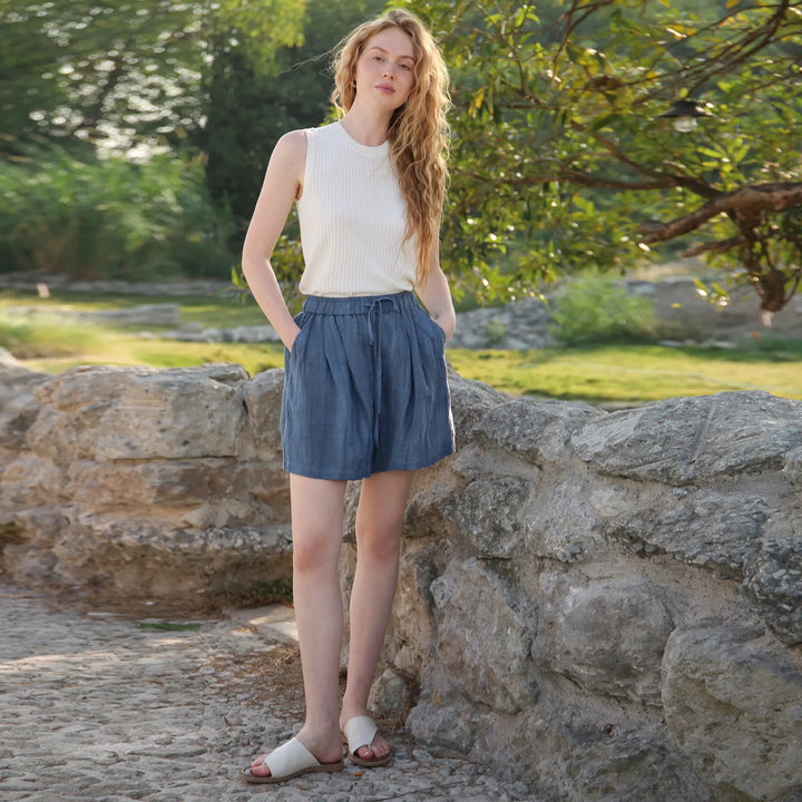 Morgan & Brooke | Natural High-Waist Relaxed Fit Linen Shorts