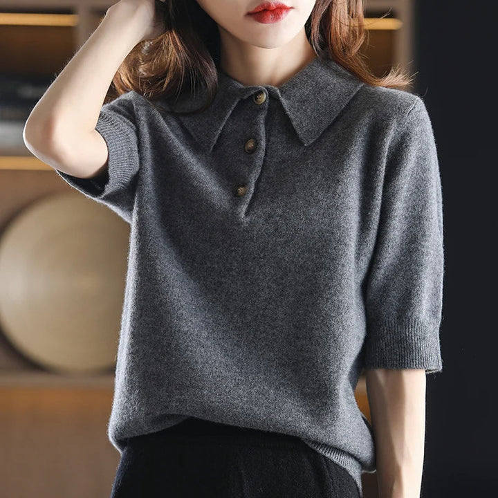 Morgan & Brooke | Charcoal Polo Collar Wool Sweater