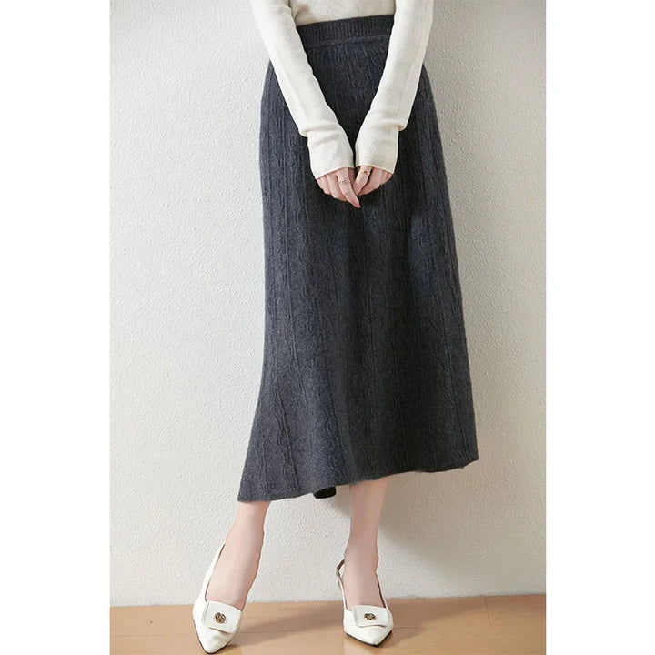 Morgan & Brooke | High-Waist Ribbed Merino Knit Skirt