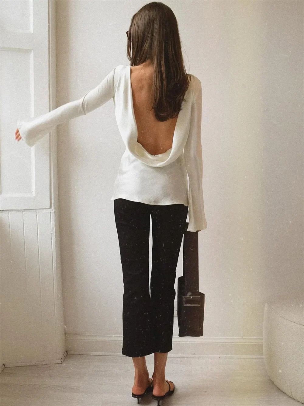 Morgan & Brooke | Long Sleeve Bell Cuff Satin Top