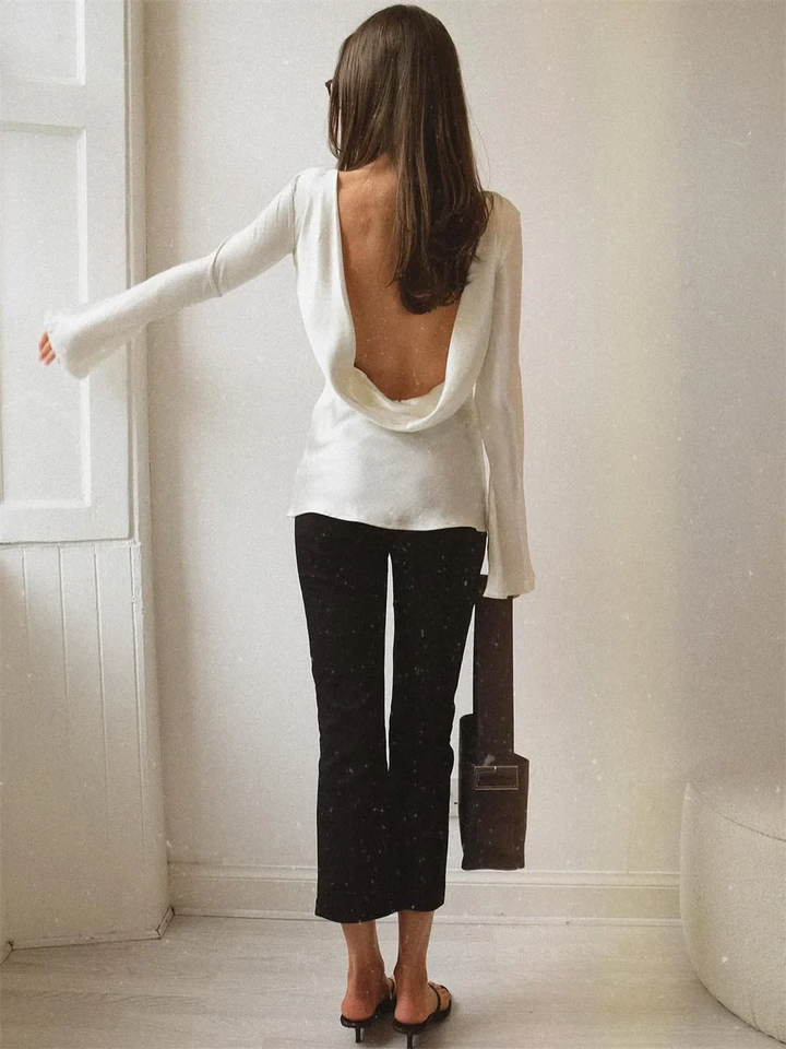 Morgan & Brooke | Long Sleeve Bell Cuff Satin Top
