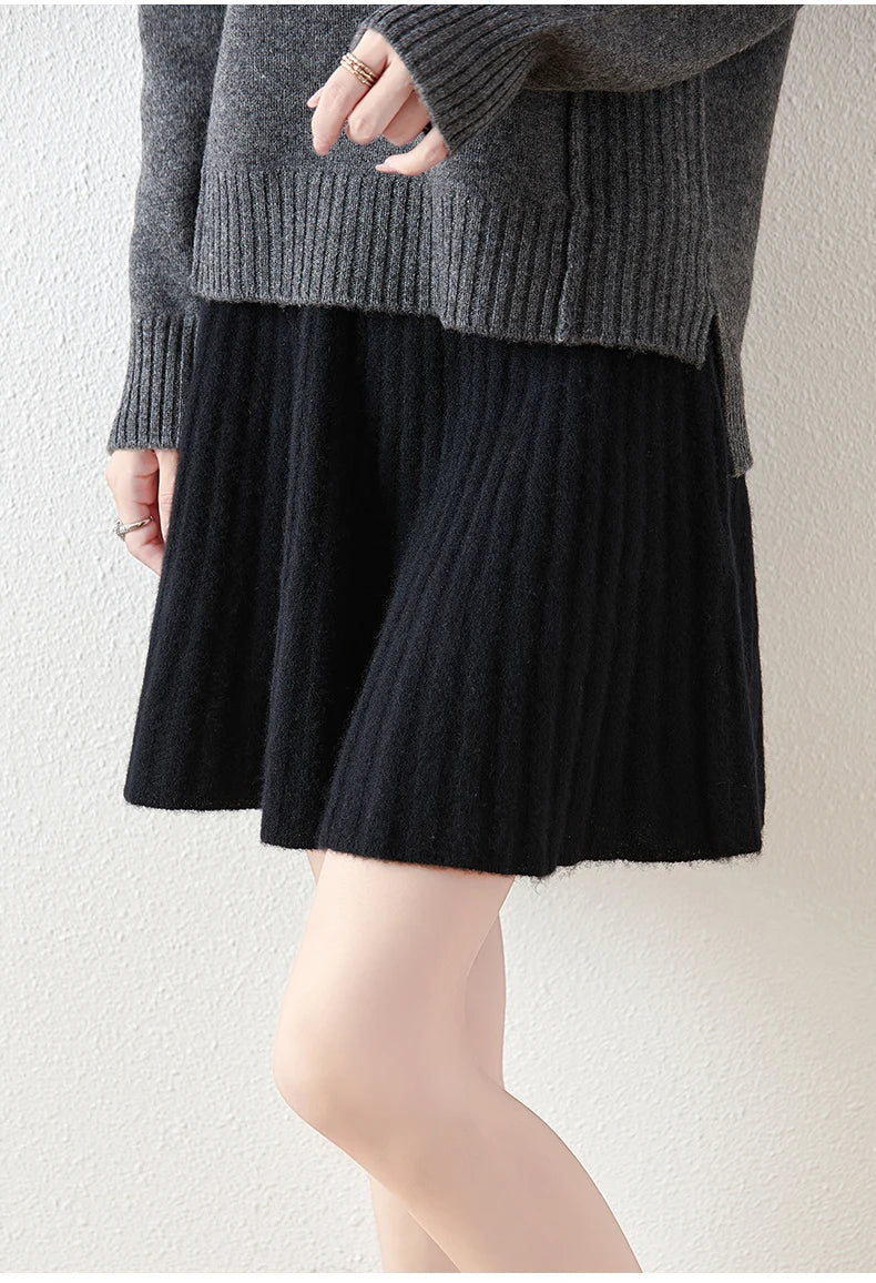 Morgan & Brooke | Charcoal A-Line Knit Merino Wool Skirt