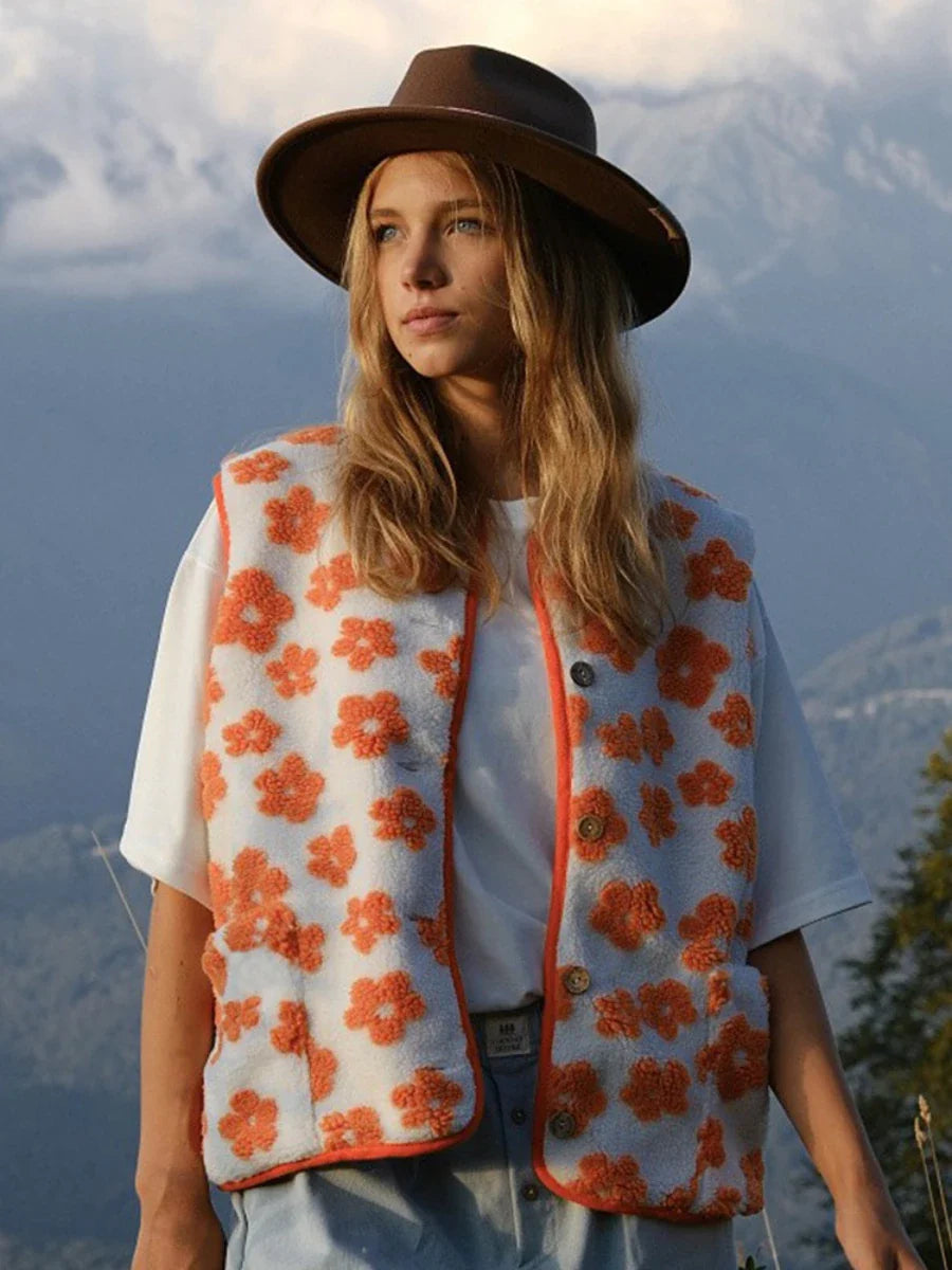 Morgan & Brooke | Floral Print Fleece Vest