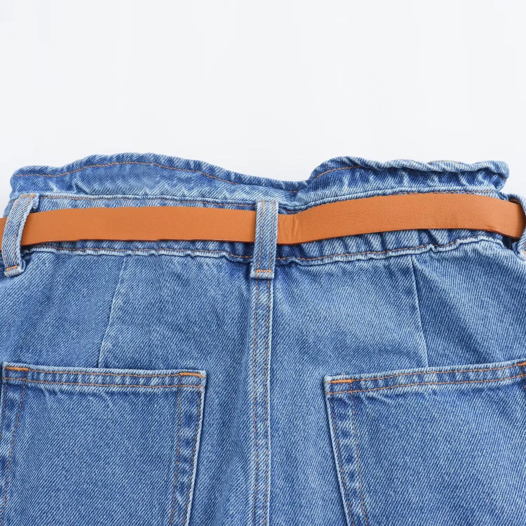Morgan & Brooke | Light Wash High-Waist Frayed-Hem Denim Shorts