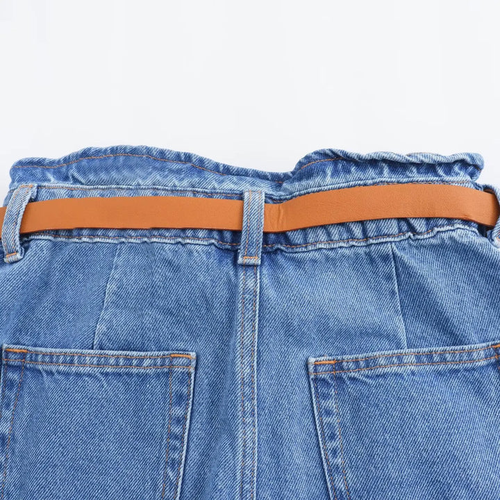 Morgan & Brooke | Light Wash High-Waist Frayed-Hem Denim Shorts