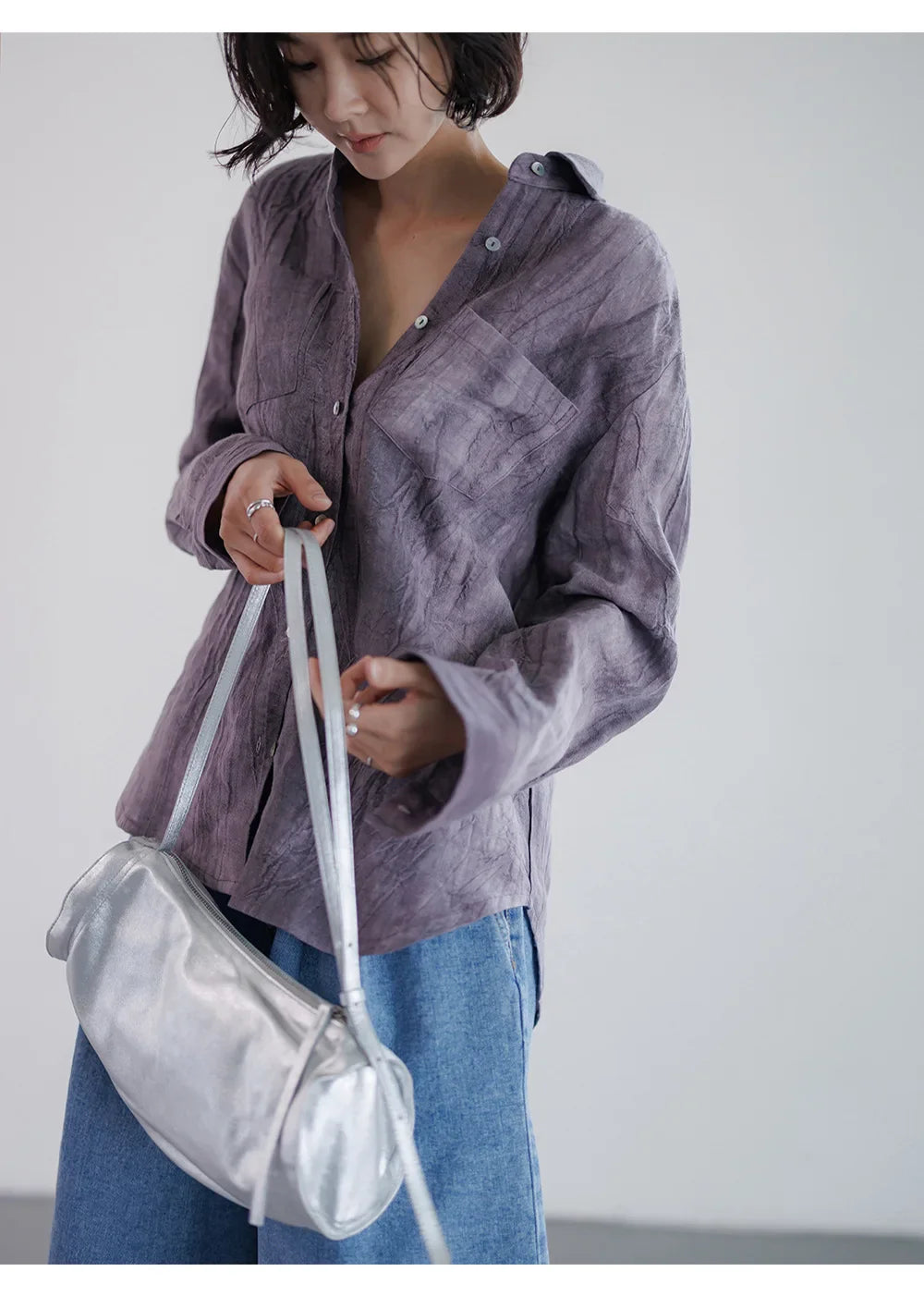 Morgan & Brooke | Natural Pleated Button-Up Linen Shirt