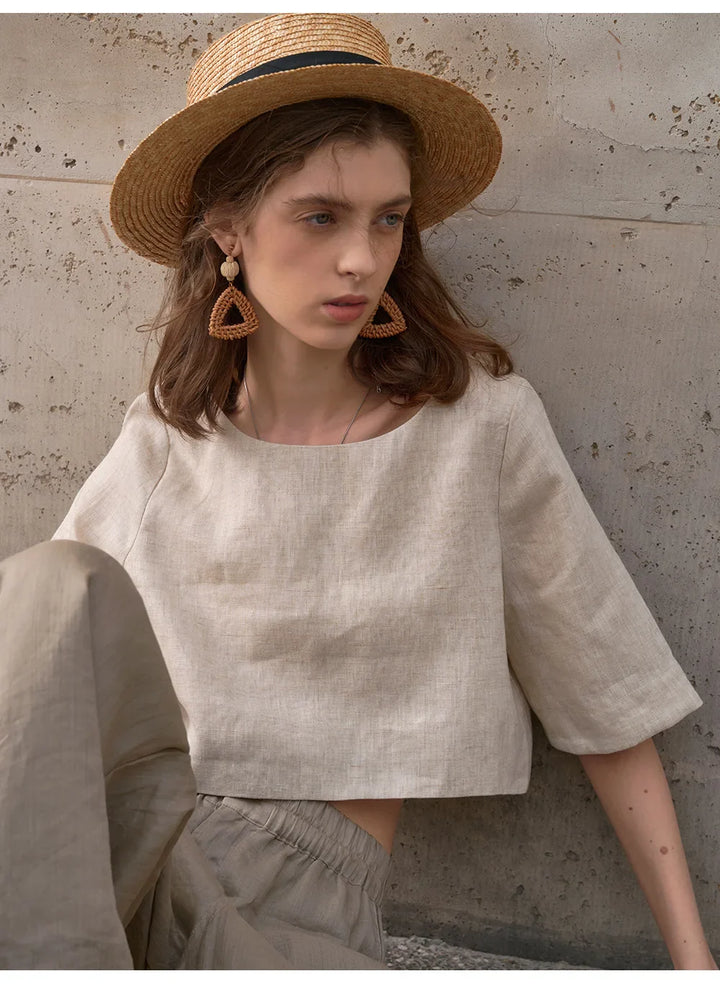 Morgan & Brooke | Boxy Cropped Linen Top
