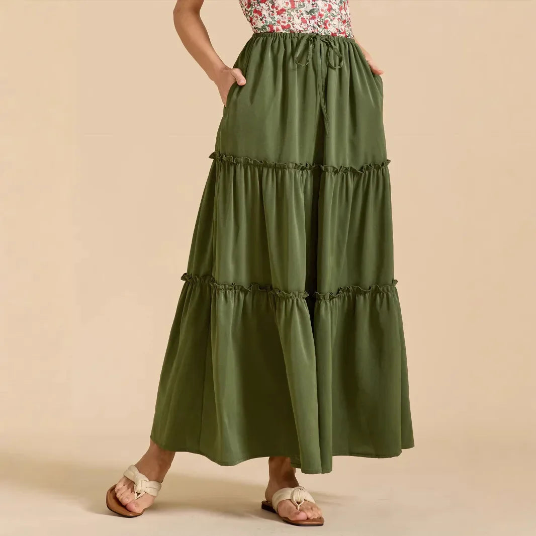 Morgan & Brooke | Printed Tiered Lightweight Maxi Skirt